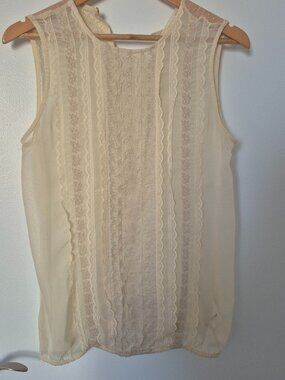 Temperance Lace Embroidered Cream Blouse Medium Boho Sheer Top